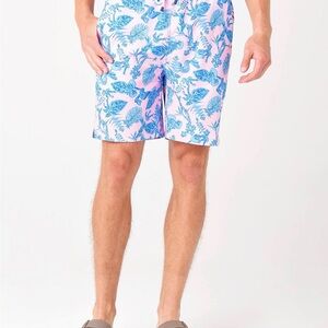 Peter Millar Golf Seaside Swim Shorts Mens Small Pink Blue Tropical Floral Lined